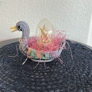 Easter Bunny in Egg on Woven Swan Basket